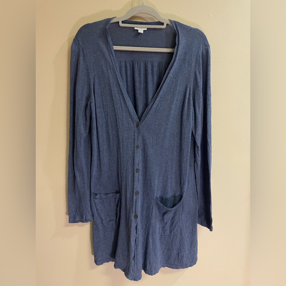 J.Jill Ink Heather Cardigan Sweater with smocking in blue Women’s Size M